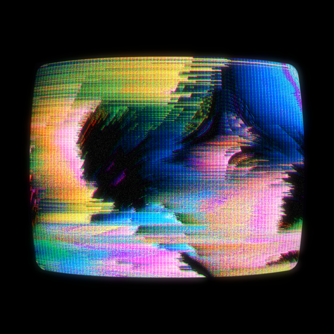 Imagem distorcidola contida numa moldura relembrado uma TV de tecnologia CRT.