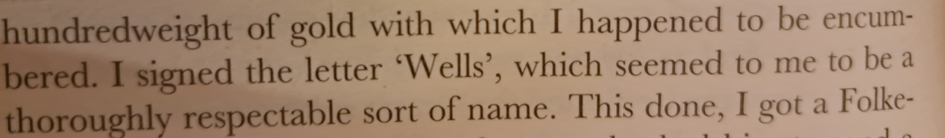 A picture of an excerpt where the narrator signs 'Wells'