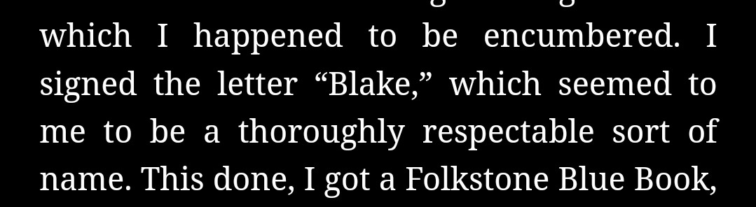 A picture of an excerpt where the narrator signs 'Blake'