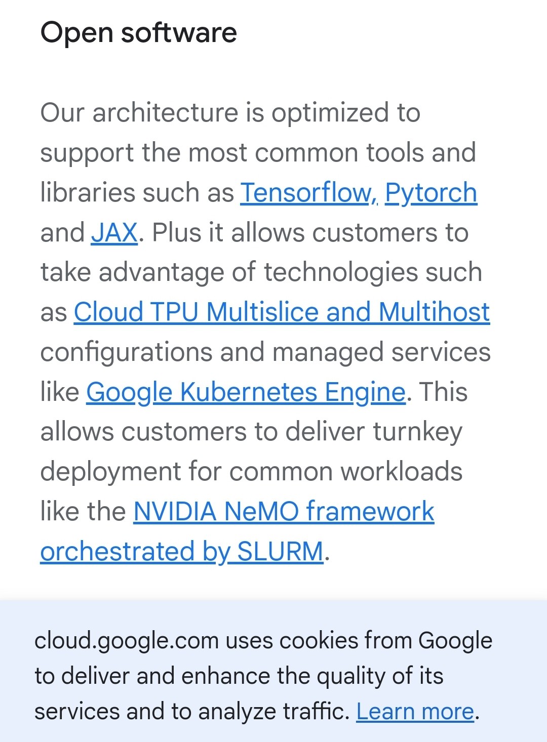 Google Cloud examples of "Open Software"
